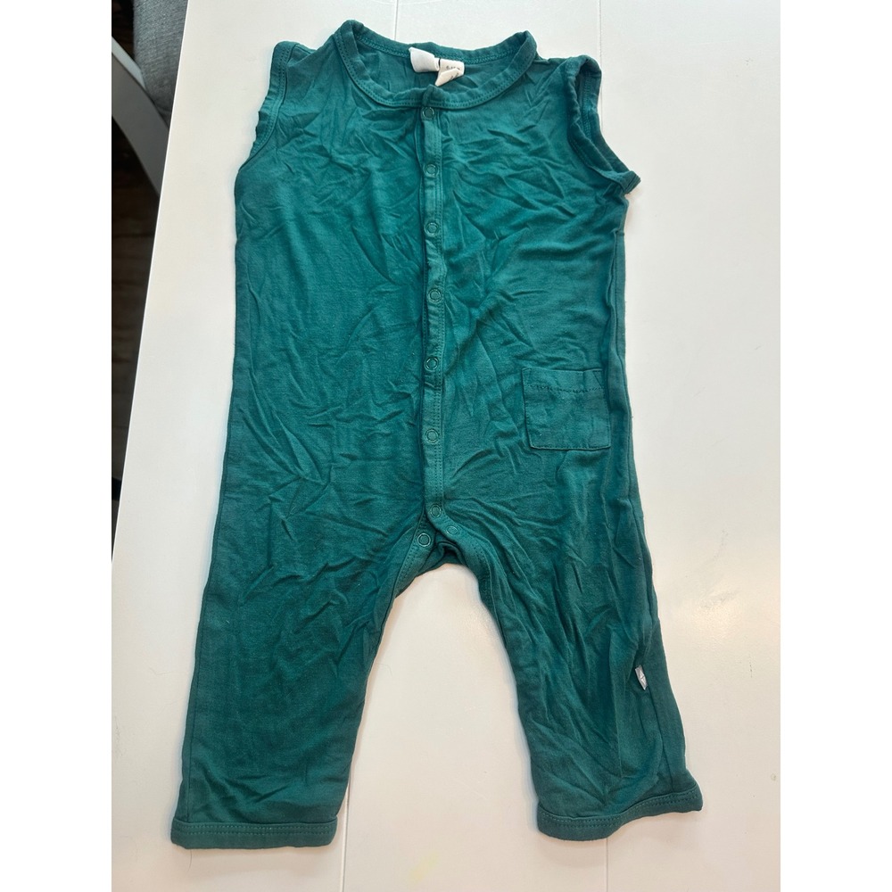 Kyte‎ Baby Sleeveless Romper Kids 6-12M Teal Good Bamboo Snap Front Pocket